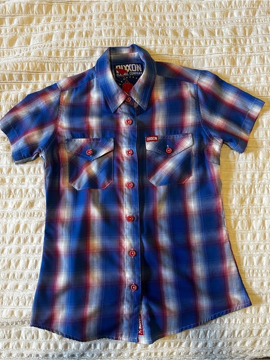 DIXXON Tops - DIXXON Blue Red Plaid Short Sleeve Button-Down Shirt